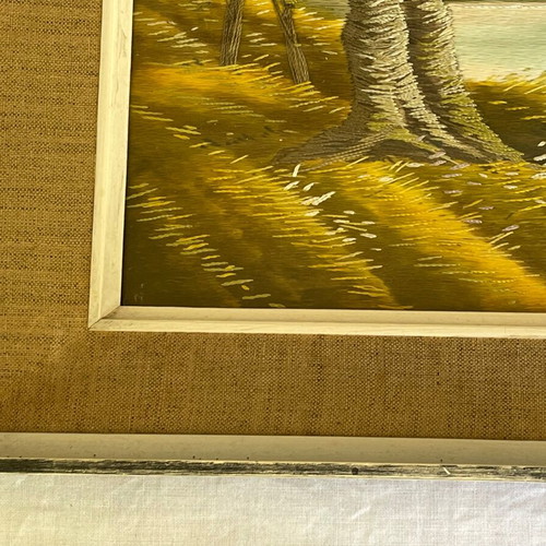 Japanese silk embroidery painting used with frame and glass