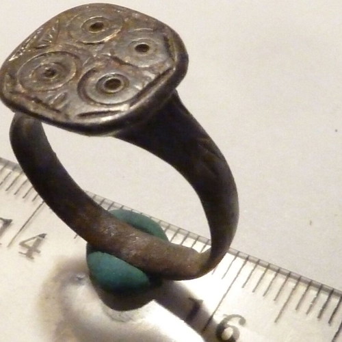 Renaissance bronze ring with decoration used
