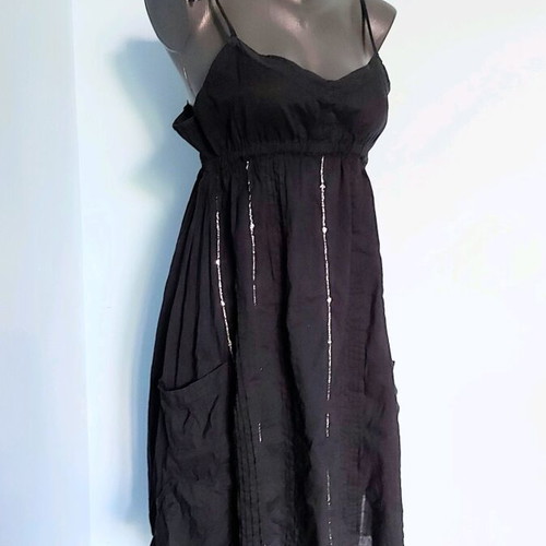 Tally Weil black cotton dress used with sequin embroidery and adjustable straps