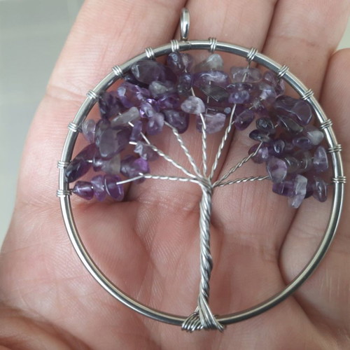 Tree of Life pendant with natural amethyst crystal new