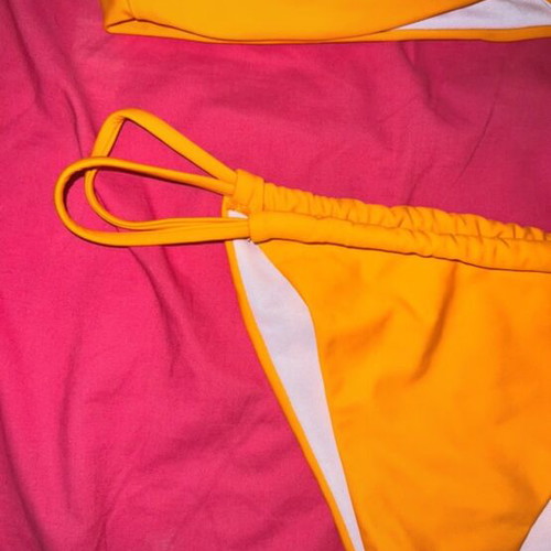 Strapless bikini set like new, orange with chain detail