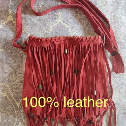 Zara leather crossbody bag with red fringe tassels used