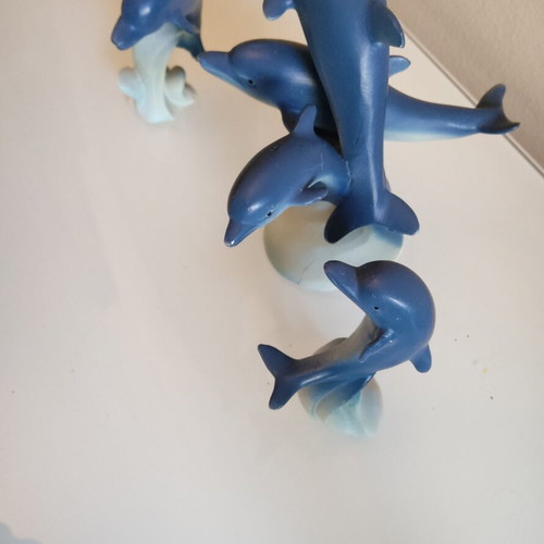 Decorative dolphin set used, pack of 3, blue-cream matte finish