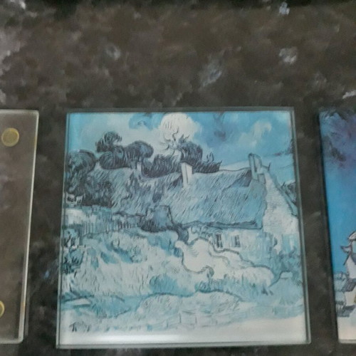 Glass square coasters with design, pack of 3, like new