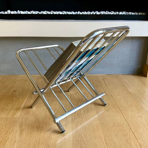 ZACK 1980s Folding Magazine Rack used, metal nickel finish