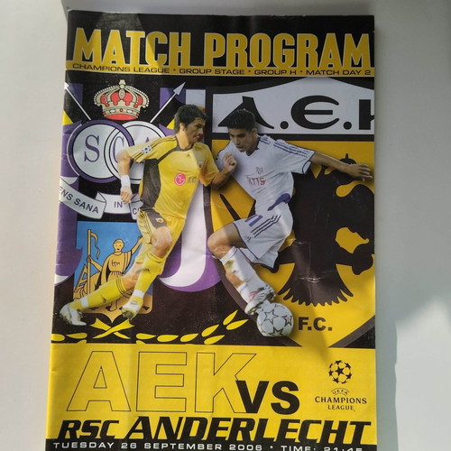 Match program AEK - Anderlecht used 26.09.2006 Champions League