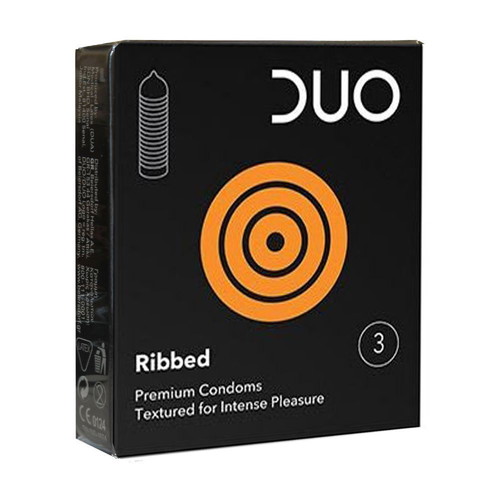 Duo condoms ribbed new, pack of 3 pieces