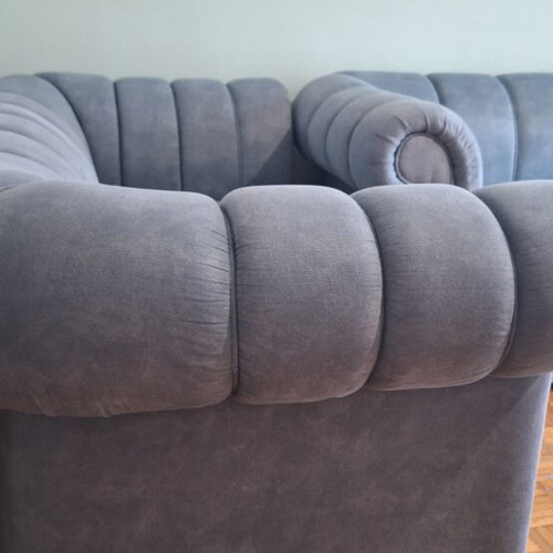 Sofa set 3+2+1 used, sky blue Chesterfield style