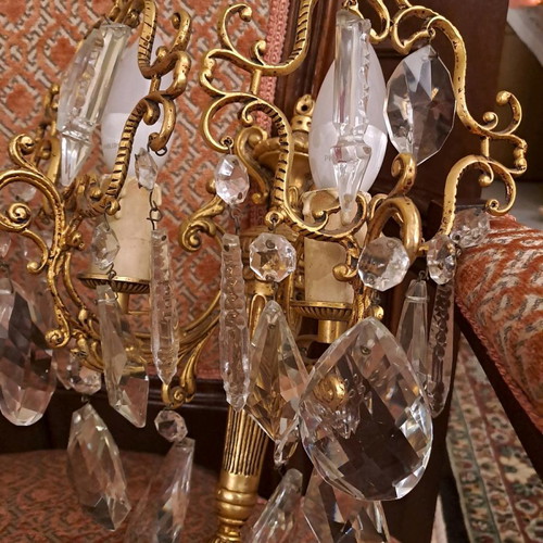Set of bronze antique wall light sconces with crystals like new