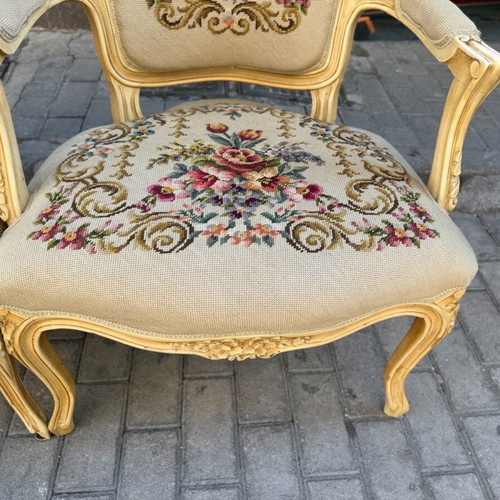 Saridis armchairs like new, set of two, patina