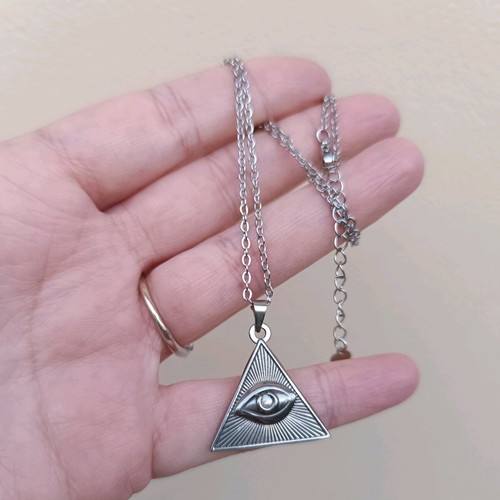 Unisex stainless steel necklace with All-Seeing Eye symbol new, handmade, silver