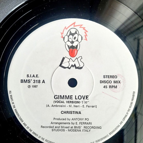 Cristina Gimme Love 12" vinyl single, like new, Italo-Disco