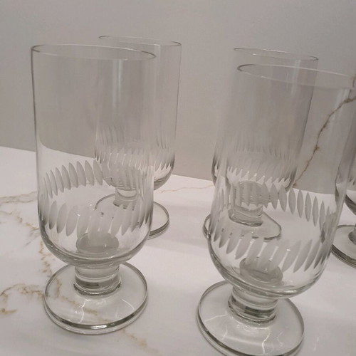 Retro glasses like new, set of 6 with engraved leaf patterns