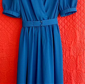 Vintage Leslie Fay μπλε ρουά, κρεπ φόρεμα με ζώνη