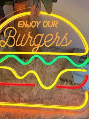 Neon Led Sign Single-Sided "Enjoy Our Burgers" new 31x34cm