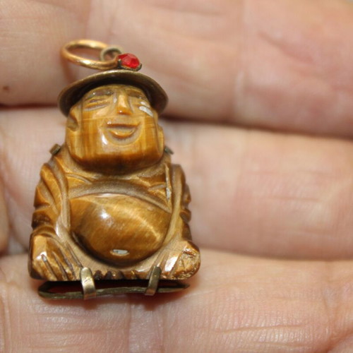 Tiger Eye Buddha pendant necklace, 14K gold plated