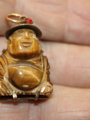 Tiger Eye Buddha pendant necklace, 14K gold plated