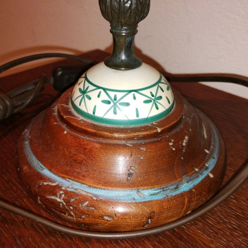 Handmade table lamp new from brass, wood and porcelain