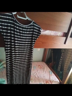 Long summer dress striped white black used