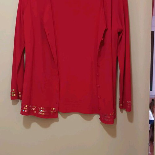 Long sleeve cardigan and short sleeve blouse red with details