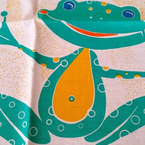 Soviet Vintage Cotton Fabric panel, unused, colorful children's design