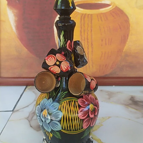 Vintage Russian wooden wine set hand-decorated, like new