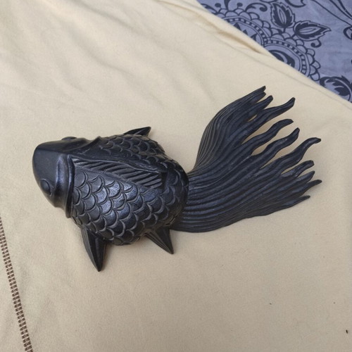 Vintage Handmade Wooden Koi Fish Sculpture in Like New Condition