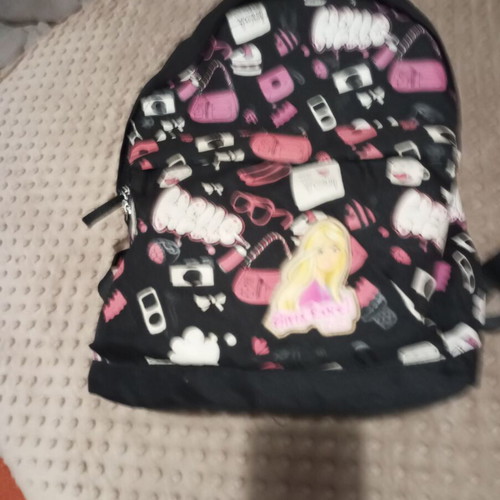 Backpack used with Barbie print, black and pink