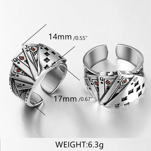 Cool ring with playing cards new, silver plated, hip hop style, adjustable