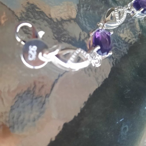 Silver bracelet 925 with purple crystal stones, extension chain