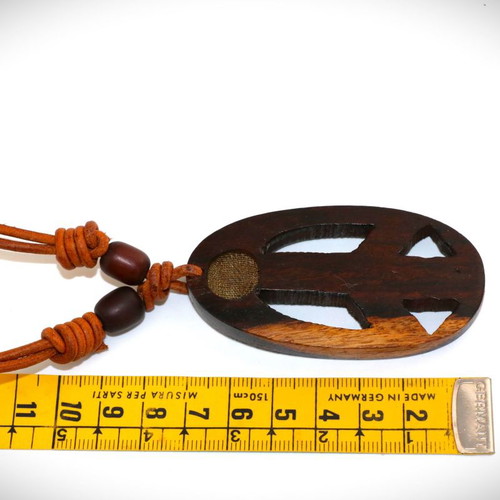 Necklace pendant wooden peace pipe teak wood new with leather cord