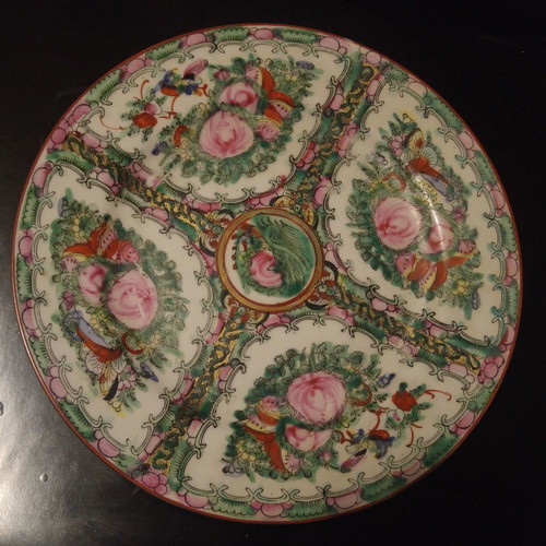 Famille Rose Canton plate used, handmade Chinese porcelain