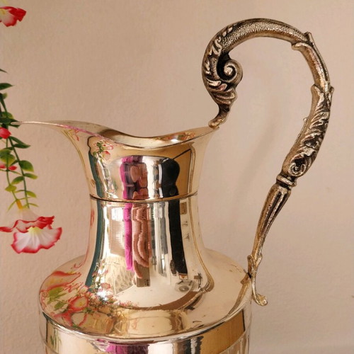 Vintage crystal and silver-plated metal carafe from France