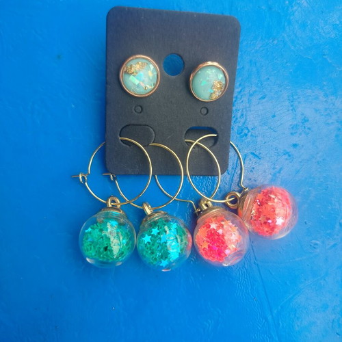 Party Time Combo Earrings with Fluorescent Confetti Glass Balls