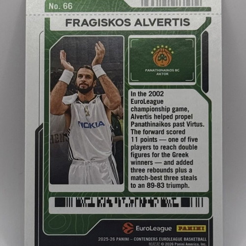 Fragiskos Alvertis 2025-26 Panini Contenders EuroLeague card like new