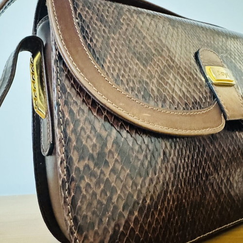 Goya leather shoulder bag brown snake effect like new