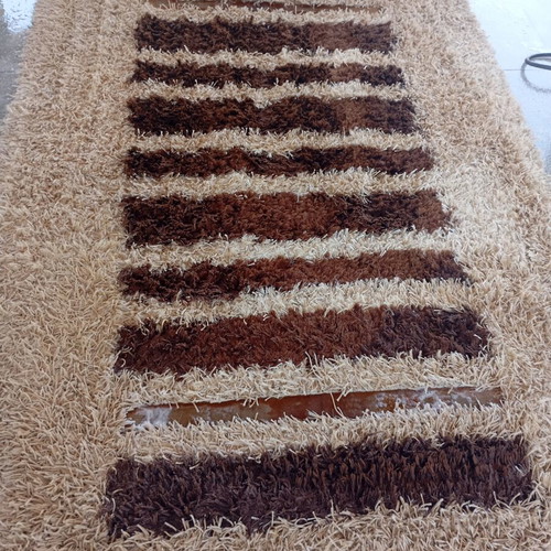 Handmade rug with leather, beige and brown
