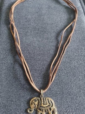 Parfois Elephant Necklace like new with stones on natural suede