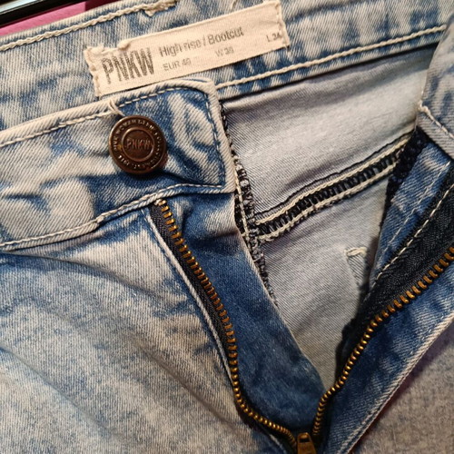 Pink Woman elastic bell-bottom jeans size L like new, blue