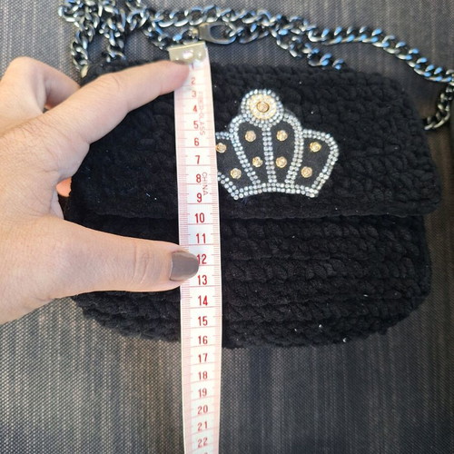 Handmade black knitted shoulder bag used with strass