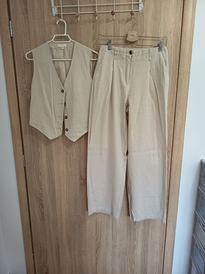 Bershka linen set size S, like new, beige