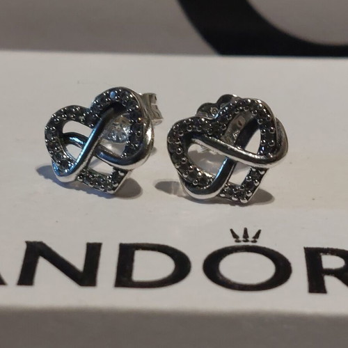 Pandora earrings new, heart design with white zirconia