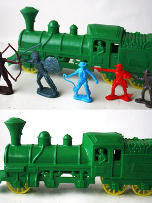 Vintage 70's Train Toy with Indian and Cowboy Figures New