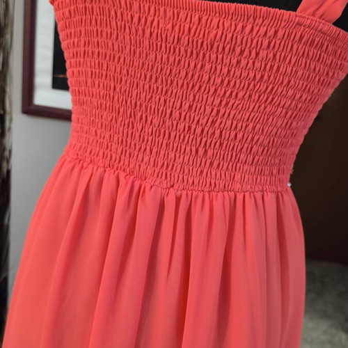 Eva & Lola Evening Dress coral, like new, gift silver sandals
