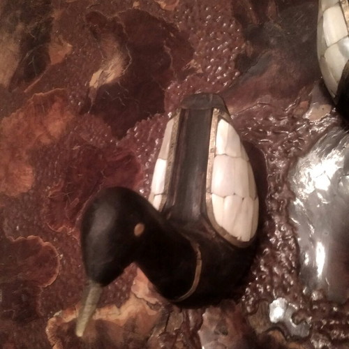Decorative duck set of 5 with mother-of-pearl and bronze new