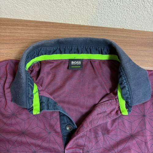 Hugo Boss Polo Shirt XXL used, burgundy with dark collar and neon details