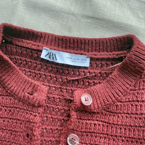 Zara Burgundy Crochet Knit Cardigan XS-S
