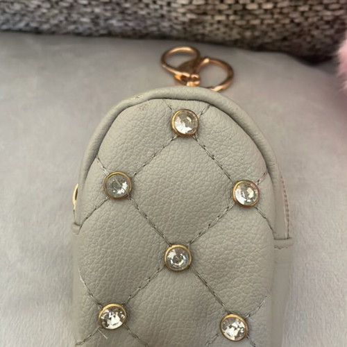 Keychain set used with velvet bunny, mini bag, and fur pom-poms