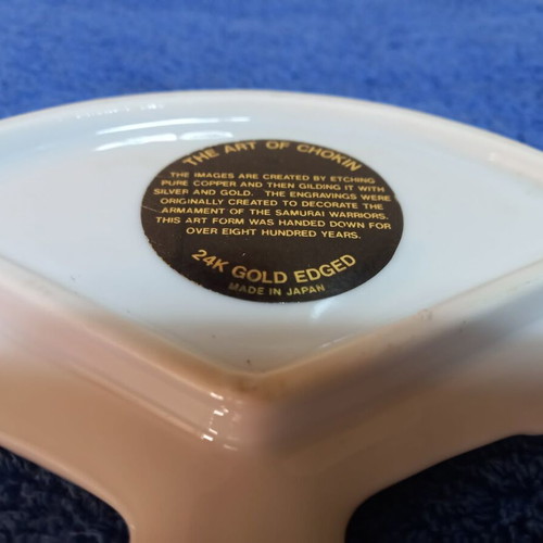 Chokin Plate Limited Edition 24KT Gold Fan Shape used, Japan