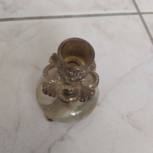 Vintage candle holder made of onyx and brass - height 9 centimeters